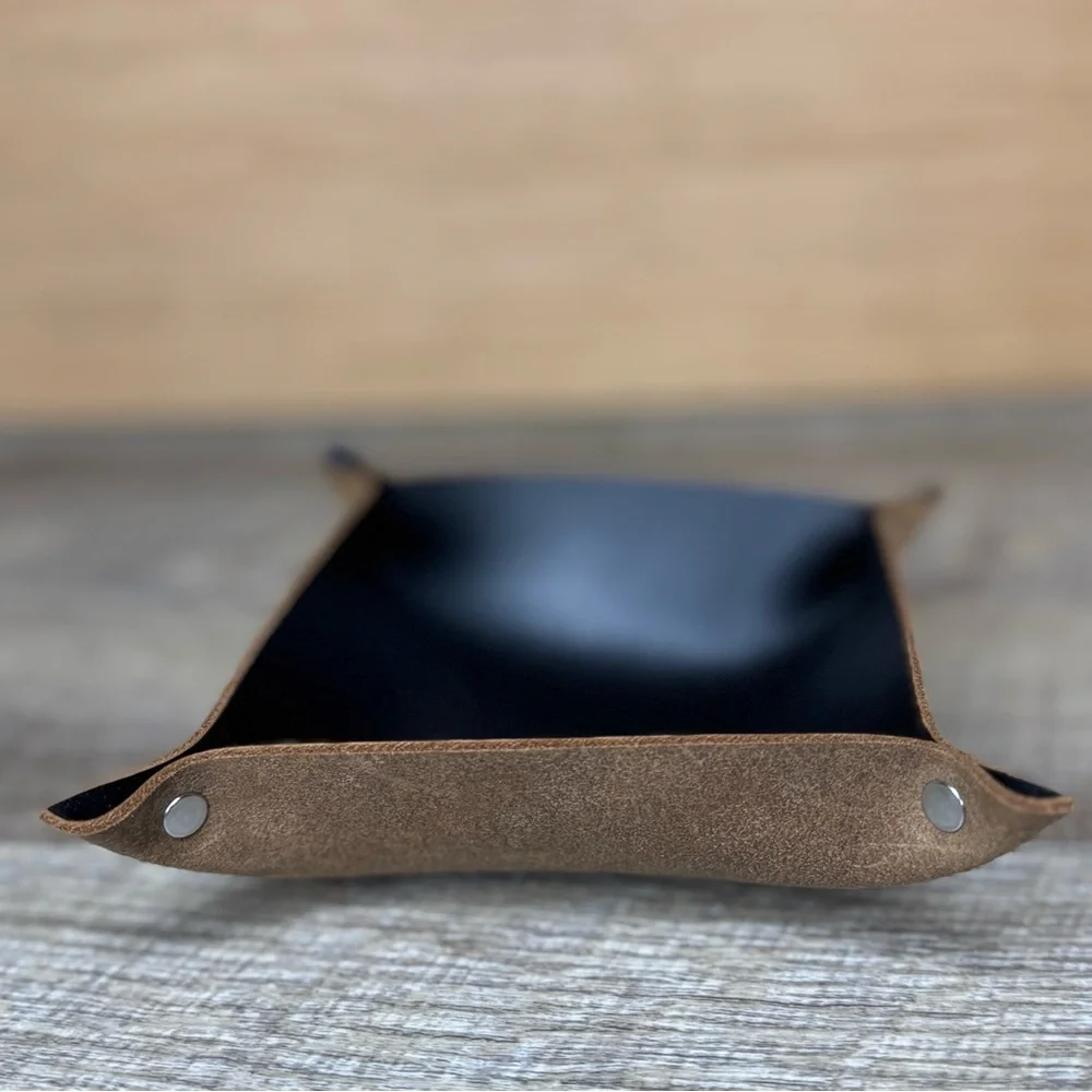 Valet Tray Trinket Vanity Jewelry Bedside Table Tray black top grain leather